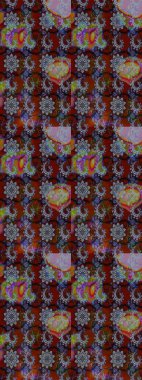 Güzel kumaş deseni. Çiçek desenli çizim. Düz Çiçek Elementleri Tasarımı. Renkli Bahar Teması eskiz kalıbı. Asya tekstil tarzında. Raster illüstrasyonu.