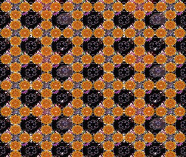 Turuncu renkte manzaralı çiçek deseni. Üst manzara, yumuşak stil. Sevgililer günü ve tebrik kartı konsepti için şık bir davetiye. Çiçek kompozisyonu, el boyası, hassas şablon..