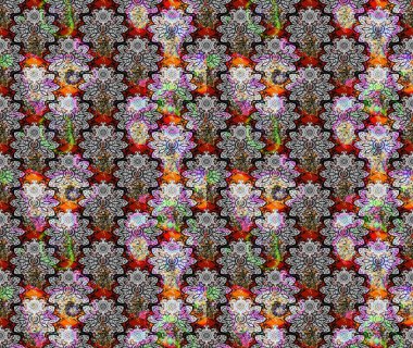 Parmak izi, kumaş, duvar kâğıdı, tekstil için raster dokusu. Nakış desenli çiçek deseni. Renkli grunge soyut arkaplanı Cologray çiçekleriyle zenginleştirir.