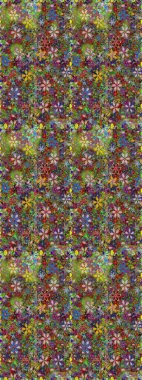 Yeşil ve kahverengi renkli çiçekler. Renkli Bahar Temalı Kusursuz Arkaplan. Düz Çiçek Elementleri Tasarımı. Raster illüstrasyonunda kusursuz çiçek deseni.