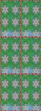 Çiçek. Kusursuz dekoratif arka plan, çiçek mandala. Yeşil ve mavi renklerde. Raster illüstrasyonu.