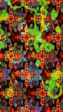 Raster çiçek desenli çiçek deseni, yapraklar, dekoratif elementler, sıçrama, lekeler, el çizimi kontur çizgileri ve Doodle çizim stili, grafik raster çizim çizimi.