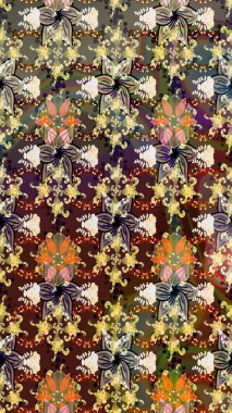 Çiçekli zambakların eskiz geçmişi. Çiçek tasarımı için inanılmaz bir kolaj cenneti tarzı. Parlak çiçekli kolaj çiçekleri kahverengi.