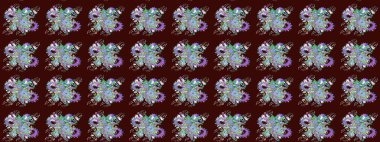 Süslü kumaş deseni. Renkli Bahar Teması eskiz kalıbı. Raster illüstrasyonundaki çiçek desenli çizim. Düz Çiçek Elementleri Tasarımı.