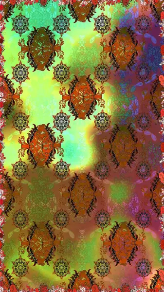 Raster hisseleri. Kusursuz bir arka plan modeli. Suluboya, elle çizilmiş. Kahverengi ve yeşil çiçekler.