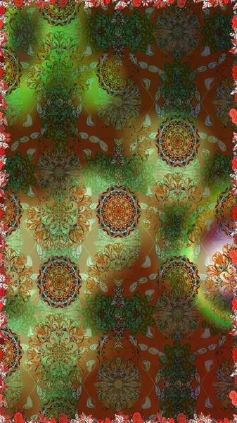 Kahverengi ve yeşil renkli çiçekler. Raster illüstrasyonunda kusursuz çiçek deseni.