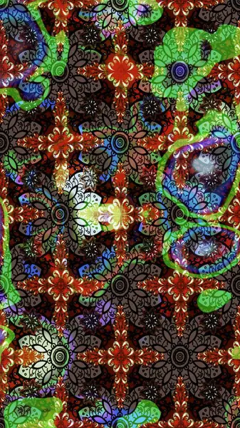 Raster illüstrasyonundaki çiçek desenli çizim. Kahverengi ve siyah renkte çiçekler.