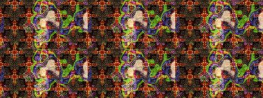 Raster. Kahverengi ve siyah renkte güzel çiçekleri olan eskiz deseni, suluboya çiçek deseni, duvar kağıdı, kart veya kumaş için fayanslı..