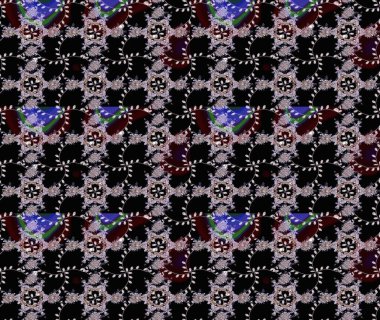 Raster illüstrasyonu. Asya tekstil tarzında. Raster illüstrasyonu. Çiçek desenli çizim. Siyah renkte çiçekler.