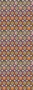 Raster Floral Illustration, Asyalı tekstil. Kahverengi renkli etnik çiçeklerle zarif bir eskiz deseni..