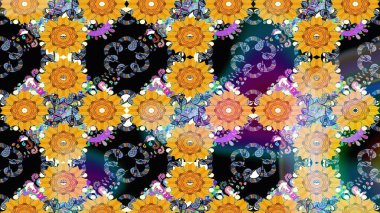 Sarı renkli güzel bir tekstil. Suluboya çiçekli çiçek deseni. Raster illüstrasyonu.