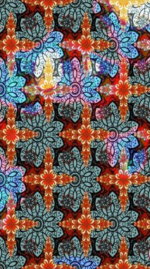 Renkli Bahar Teması eskiz kalıbı. Güzel kumaş deseni. Asya tekstil tarzında. Raster illüstrasyonu. Düz Çiçek Elementleri Tasarımı. Çiçek desenini çiz.