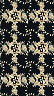 Raster illüstrasyonu. Çiçek desenli çizim. Gri renkli Asya tekstili.