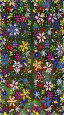 Çiçekli karalama şeklinde Raster çiçek deseni. Yeşil ve gri renkli çiçekler. Nazik, narin çiçek arkaplanı.