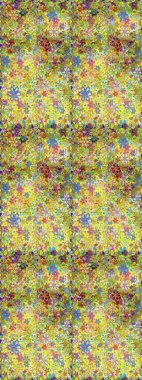 Raster illüstrasyonu. Eski usul. Kusursuz bir geçmişi var. Kumaş, tekstil, duvar kağıdı baskısı için. Renkli desenli, sarı ve tarafsız çiçekler ve dekoratif elementlerle kusursuz desen..