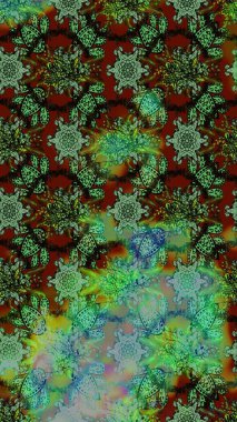 Raster çiçek desenli çiçek deseni, yapraklar, dekoratif elementler, sıçrama, lekeler, el çizimi kontur çizgileri ve Doodle çizim stili, grafik raster çizim çizimi.