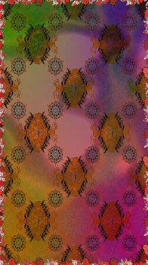 Raster illüstrasyonu. Kahverengi ve mor renkli çiçekler. Çiçeksiz desenli arka plan, vuruşlar, sıçramalar, yaz çiçekleri..