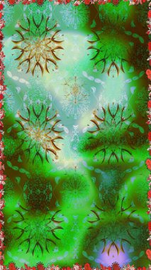 Raster. Yeşil ve nötr renklerde güzel çiçeklerle kusursuz desen, suluboya çiçek deseni, duvar kağıdı, kart veya kumaş için fayanslı.