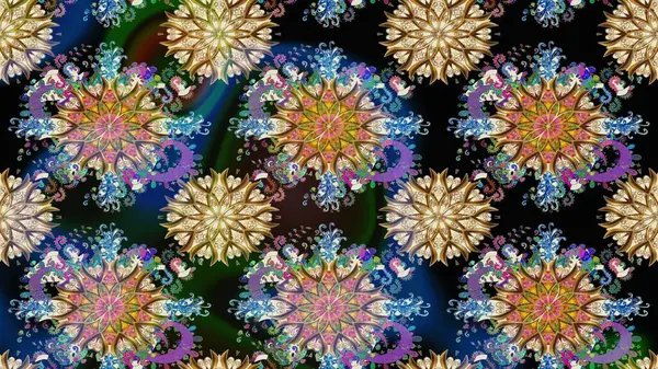 Çiçeklerle suluboya desenli çiçek deseni. Mavi ve bej renkli Asya tekstili. Raster illüstrasyonu.