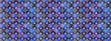 Paket kağıdı için en iyisi. Karşılama ya da düğün geçmişi olarak kullanılabilir. Doğal kozmetik ürünleri, parfüm, çiçekçi dükkanı için bahar ihalesi tasarımı. Mavi ve mor lale çiçekli Raster çizim deseni.