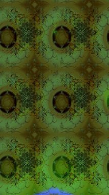 Vadinin yeşil ve gri renkli çiçekleri. Soyut etnik raster çizim kalıbı. Çiçekler..