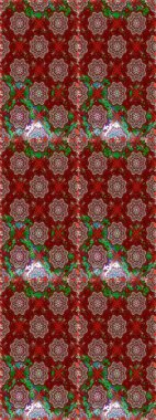 Küçük çiçekteki sevimli çiçek deseni. Kırmızı ve kahverengi renkte çiçekler. Raster illüstrasyonu.