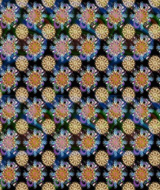 Mavi ve bej renkli Asya tekstili. Çiçeklerle suluboya desenli çiçek deseni. Raster illüstrasyonu.