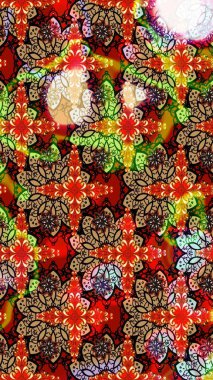 Raster illüstrasyonu. Kırmızı ve bej renkli çiçekler. Çiçek desenli eskiz, vuruşlar, sıçramalar, yaz çiçekleri..