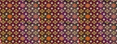 Çiçek deseni. Mor renkli çiçek çizimi. Şatafatlı bahar bahçesi dokusu. Raster illüstrasyonu. Mor renkte çiçekler.