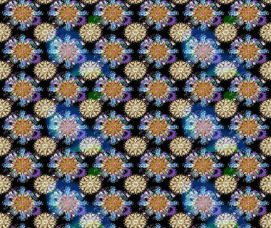 Renkli Bahar Temalı Kusursuz Arkaplan. Raster. Düz Çiçek Elementleri Tasarımı.