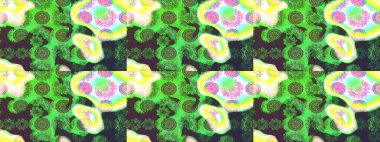 Raster illüstrasyonundaki çiçek desenli çizim. Yeşil renklerde. Güzel kumaş deseni. Raster illüstrasyonu.