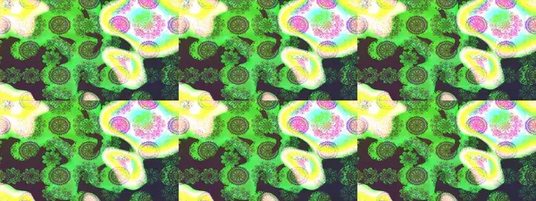 Raster illüstrasyonundaki çiçek desenli çizim. Yeşil renklerde. Güzel kumaş deseni. Raster illüstrasyonu.