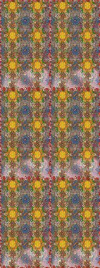 Millefleur 'lar. Küçük kahverengi çiçekli oldukça eski bir besin torbası deseni. Tekstil, kumaş, kapaklar, duvar kağıtları, baskı, paket, koleksiyon defteri, örgü, dekupaj için çiçek arkaplanı..