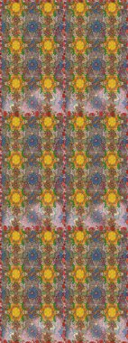 Millefleur 'lar. Küçük kahverengi çiçekli oldukça eski bir besin torbası deseni. Tekstil, kumaş, kapaklar, duvar kağıtları, baskı, paket, koleksiyon defteri, örgü, dekupaj için çiçek arkaplanı..