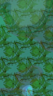 Çiçekler suluboya tarzında yeşil renkte. Raster illüstrasyonunda çiçek deseni çizimi.