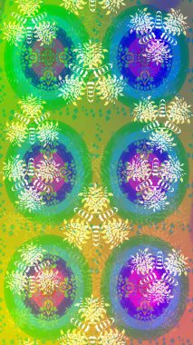 Raster düz çiçek çizim deseni. Hediye ambalaj kağıdı, tebrik kartları, posterler ve pankart tasarımı. Yeşil renkte çiçekler.