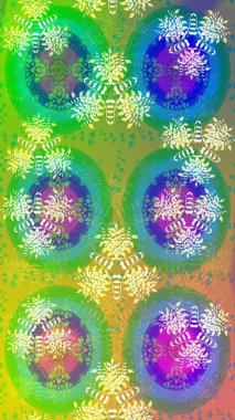 Raster düz çiçek çizim deseni. Hediye ambalaj kağıdı, tebrik kartları, posterler ve pankart tasarımı. Yeşil renkte çiçekler.