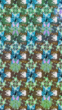 Yeşil çiçekli eskiz deseni, suluboya çiçek deseni, sevimli çiçek, duvar kağıdı, kart veya kumaş için fayanslı. Raster - stok.