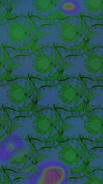 Raster illüstrasyonu. Suluboya çiçekli çiçek deseni. Yeşil renkte güzel tekstil.