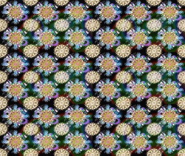 Güzel kumaş deseni. Raster illüstrasyonu. Düz Çiçek Elementleri Tasarımı. Asya tekstil tarzında. Renkli Bahar Temalı Kusursuz Arkaplan. Kusursuz çiçek deseni.