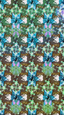 Yeşil çiçekli eskiz deseni, suluboya çiçek deseni, sevimli çiçek, duvar kağıdı, kart veya kumaş için fayanslı. Raster - stok.