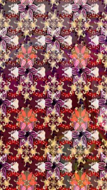 Sevimli çiçek raster deseni. Modaya uygun kumaş deseni. Renkli Yaz Temalı eskiz kalıbı. Düz Çiçek Elementleri Tasarımı.