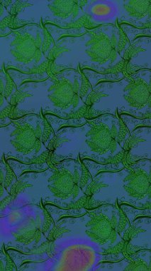 Raster illüstrasyonu. Suluboya çiçekli çiçek deseni. Yeşil renkte güzel tekstil.