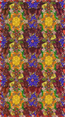 El çizimi çiçek çizimi deseni (fayans). Tekstil için suluboya eskiz deseni. Şirin çiçekli, desenli, kahverengi çizim deseni.