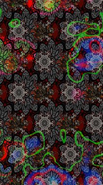 Düz Çiçek Elementleri Tasarımı. Renkli Yaz Temalı eskiz kalıbı. Raster Illustrasyon 'daki Çiçek Deseni' nin son moda çizimi. Güzel kumaş deseni.