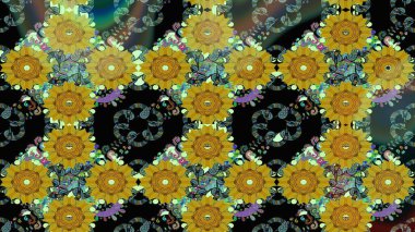 El çizimi Raster çizimi. Çizim çiçek deseni duvar kağıdı, web sitesi arka planı, ambalaj kağıdı, davetiye, broşür, afiş veya web sitesi için kullanılabilir. Parlak elementlerin.