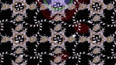 3D çiçekler, eskiz. Siyah renklerde. Raster illüstrasyonu.