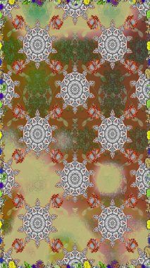 Renkli Bahar Temalı Kusursuz Arkaplan. Düz Çiçek Elementleri Tasarımı. Çiçeksel fantezi tasarımı. Parlak bir arka planda..