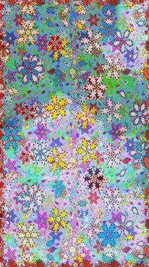 Soyut etnik raster kusursuz desen. Çiçekler. Vadinin çiçekleri mavi ve nötr renklerde.