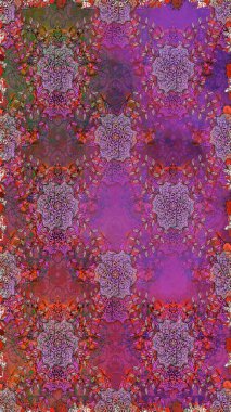 Suluboya, elle çizilmiş. Vadinin çiçekleri mor ve kahverengi renklerde. Kusursuz bir arka plan modeli. Raster - stok.